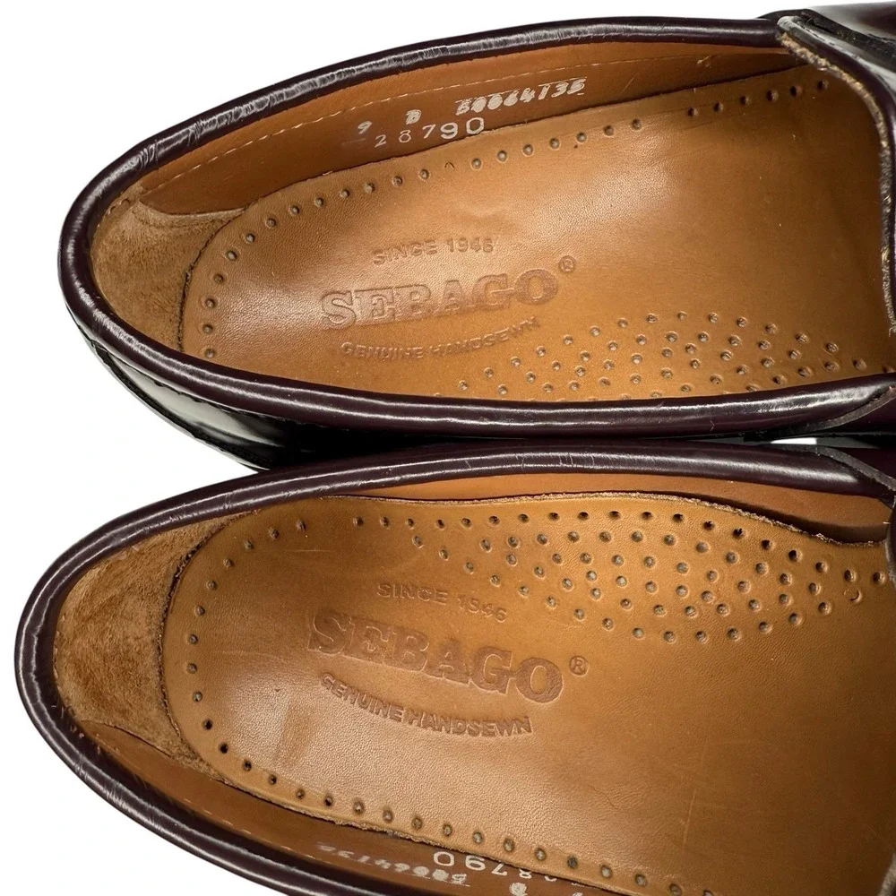 Sebago Classic Penny Loafers Burgundy‎ Leather Handsewn Men's Size 9